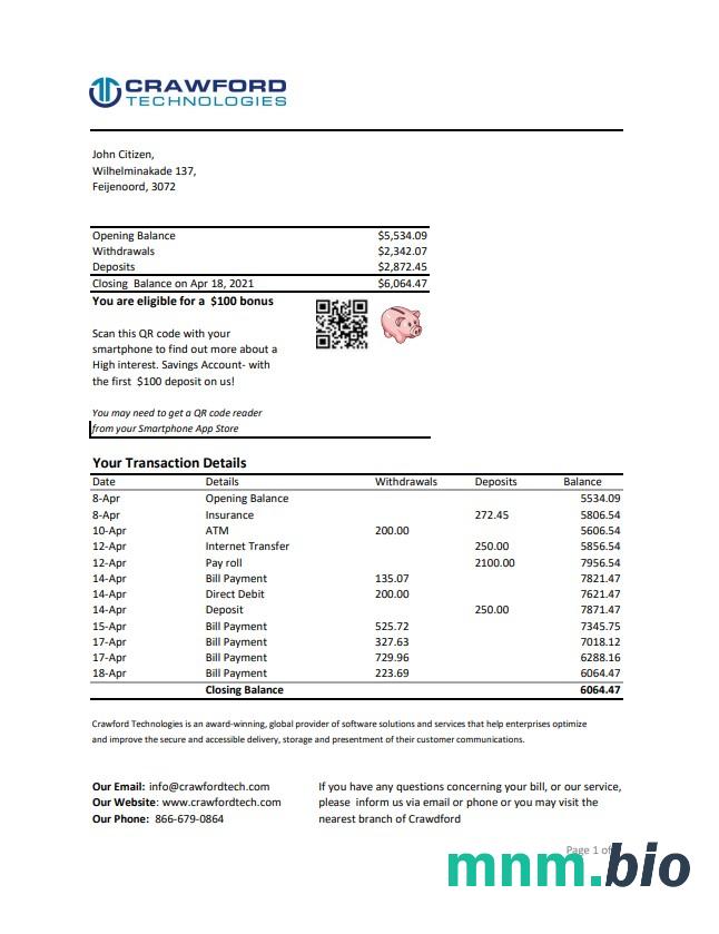 Nepal Nabil Bank wyciąg z konta elektronicznego Word i szablon PDF